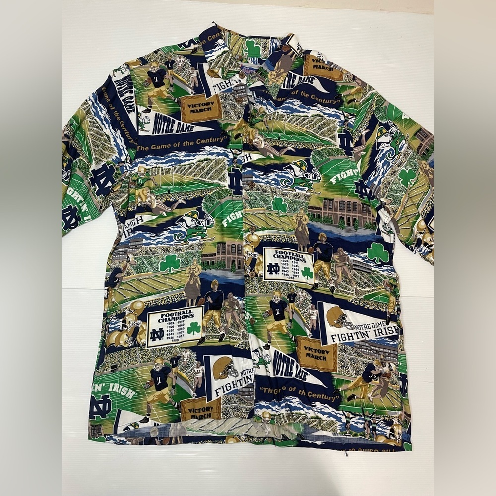 Reyn Spooner Sports Notre Dame Fightin Irish Football Hawaiian Shirt Mens Large